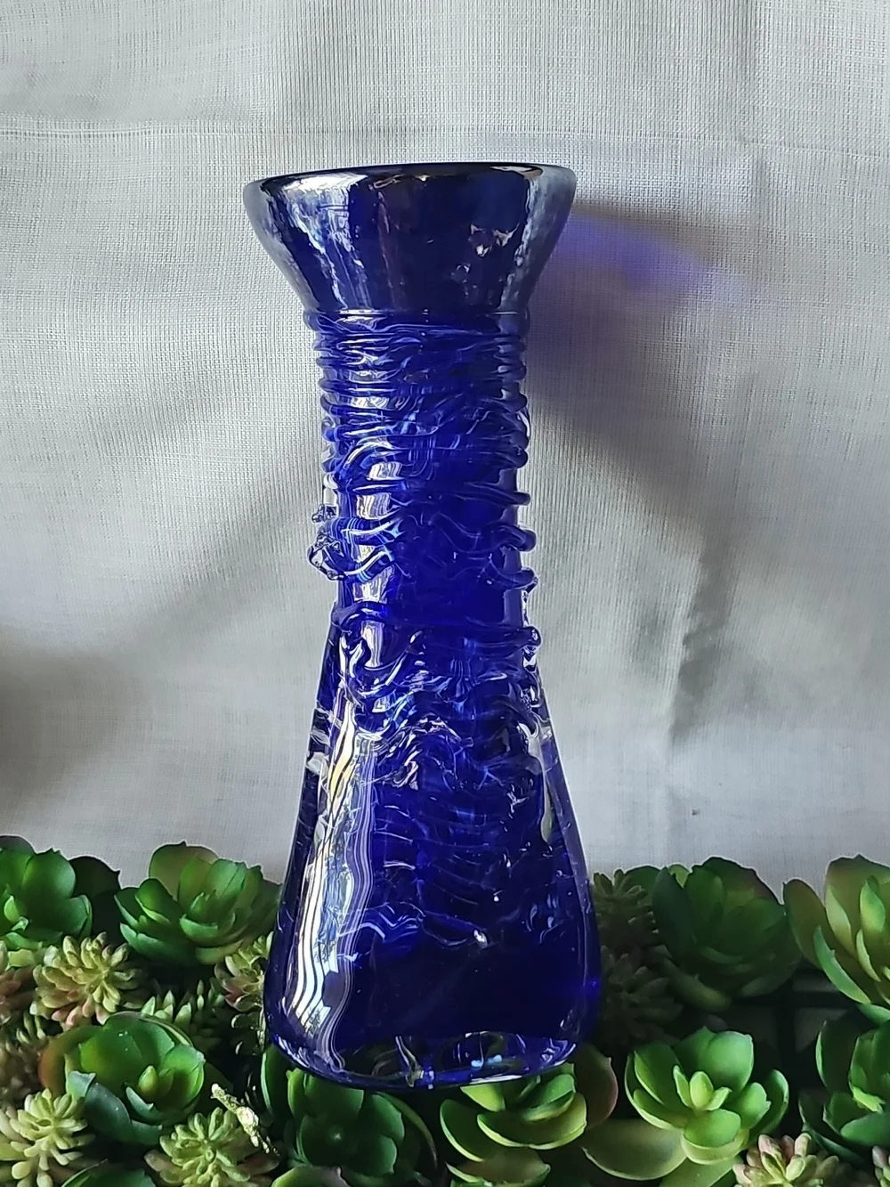 Vintage Hand-crafted Cobalt Blue art glass textured 9